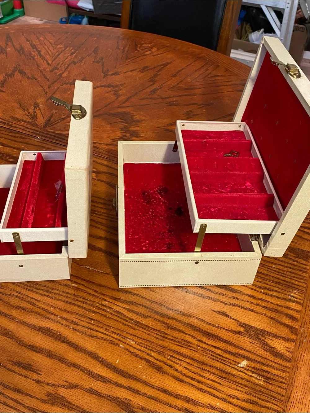 Vintage Jewelry Boxes/Gold Accents/Set of 2/large 1 has hidden compartment